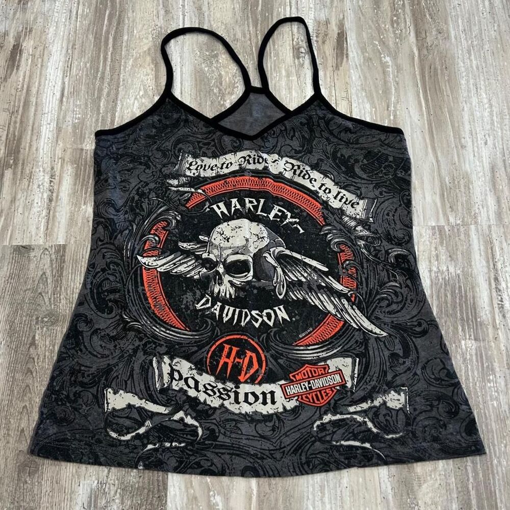 Harley Davidson Women's vintage 2010s y2k grunge biker gray cami top w/ skull gr
